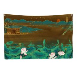 Lotus Bedroom Tapestry Chinese Painting TV Backdrop Wall Tapestry Living Room Tapestry Decoration, 39x51 inch