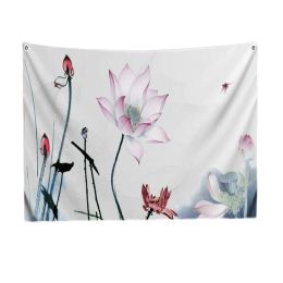 Chinese Painting Lotus Bedroom Tapestry TV Backdrop Tapestry Living Room Tapestry Decoration, 39x51 inch