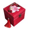 Red Velvet Chinese Style Small Three Layers Jewelry Storage Organizer Box Random Embroidery Travel Portable Jewelry Holder