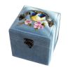 Blue Velvet Chinese Style Small Three Layers Jewelry Storage Organizer Box Random Embroidery Travel Portable Jewelry Holder