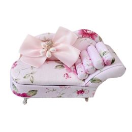 Pink Floral Jewelry Storage Box Organizer Bowknot Princess Chaise Longue Furniture Shape Mini Jewelry Holder