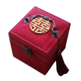 Red Velvet Chinese Style Small Three Layers Jewelry Storage Organizer Box Wedding Jewelry Holder