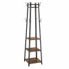 Metal Framed Ladder Style Coat Rack with Three Wooden Shelves, Brown and Black