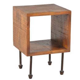 22 Inch Industrial Style Cube Shape Wooden Nightstand with Rough Sawn Texture,Brown