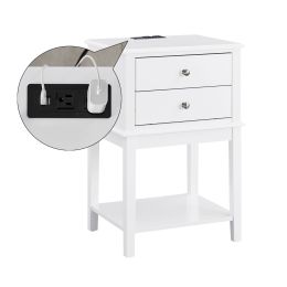 conifferism White Nightstand with Charging Station 28 inches Tall for Bedroom,Wood Sofa Side Table with 2 Drawers,Large End Table with USB Ports,Moder