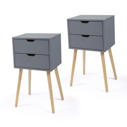 Bedroom Nightstand With 2 Storage Drawers - 2 Pcs Sets