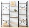 Retro 5-Tier Wood Book Shelf w/ Adjustable Bottom Small Feet Pads, X Shaped Metal Frame