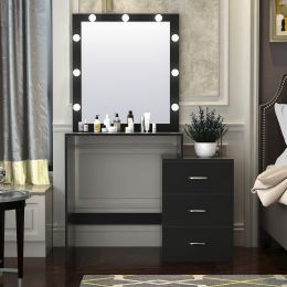 Dressing Table Modern Vanity Table Set with Large Light Mirror Adjustable Brightness, Makeup Dresser with 3 Drawers Bedroom Furniture