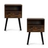 Bedroom & Small Spaces Mid Century Nightstand 2 Pcs Set With Drawer And Shelf