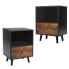 Bedroom End Table Storing Shelf Nightstand Set Of 2 With 1 Drawer