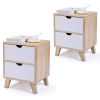 Set of 2 Wooden Nightstand with Two Drawers, End Table with Tall Legs, Multiple Usages Bedside Table, Indoors, Burlywood & White