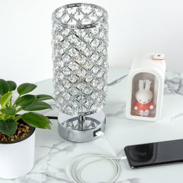 Crystal Bedside Table Lamp with 3-Way Dimmable, Touch Control Nightstand Lamps with 2 USB Ports, Crystal Decorative Table Lamps for Bedroom Living Roo