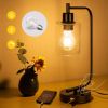 Stepless Dimmable Industrial Table Lamps with 2 USB Ports & AC Outlet, Bedside Nightstand Desk Lamps with Seeded Glass Shades for Bedroom Dorm Living