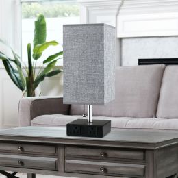 Bedside Lamps for Bedrooms - Table Lamps for Nightstand with USB Ports, Small Night Stand Light Lamp with Grey Fabric Shade for End Table Living Room