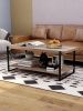 Wooden Coffee Table with Storage, 2 Tier Rustic Center Table Industrial Accents Simple Wooden Top Metal Frame for Small Living Room and Bedroom, Walnu