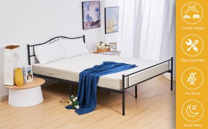 EASE-WAY Black Metal Bed Frame Queen Size, Vintage Headboard and Footboard, Premium Stable Steel Slat Support Mattress Foundation