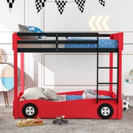 Twin Size Car-Shaped Bunk Bed with Wheels