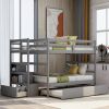 Twin-over-Twin Bunk Bed with Trundle, Drawer and Storage Ladder, Gray