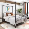 Queen Size Metal Canopy Bed Frame with Sturdy Steel Headboard & Footboard, Support to 600 lbs, Black