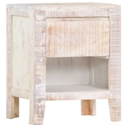 Bedside Cabinet White 15.7"x11.8"x19.6" Solid Acacia Wood