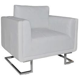 Cube Armchair White Leather