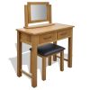 Solid Oak Wood Dressing Table with Stool