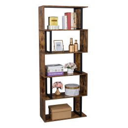 Bookcase and Bookshelf 5 Tier Display Shelf, S-Shaped Z-Shelf Bookshelves, Freestanding Multifunctional Decorative Storage Shelving for Home Office, V