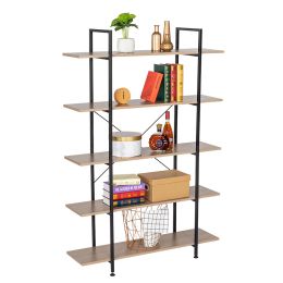 Bookshelf 5 Tiers Open Vintage Rustic Bookcase Storage Organizer, Modern Industrial Style Book Shelf Furniture for Living Room Home or Office, Wood Lo