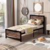 Metal and Wood Bed Frame with Headboard and Footboard ,Twin Size Platform Bed ,Easy to Assemble(BLACK)