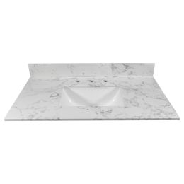 Montary 31inch bathroom vanity top stone carrara white new style tops with rectangle undermount ceramic sink and back splash with 3 faucet hole for ba