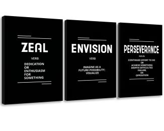 Inspirational Wall Art Zeal Envision Perseverance Framed Canvas Prints Entrepreneur Positive Quotes Wall Decor Motivational Posters for Office Living