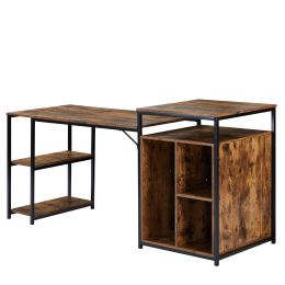 Home Office Computer Desk with Storage Shelf ,CPU storage space and Printer Stand /Writing PC Table with Space Saving Design(Brown) RT