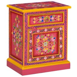 Bedside Cabinet Solid Mango Wood Pink Hand Painted