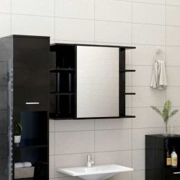 Bathroom Mirror Cabinet High Gloss Black 31.5"x8.1"x25.2" Chipboard