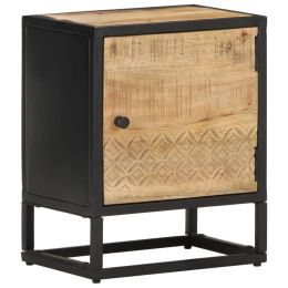 Bedside Cabinet with Carved Door 15.7"x11.8"x19.7" Rough Mango Wood