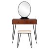 Vanity Set with 3 Color Dimming Touch Screen Lighted Mirror Makeup Mirror Dressing Mirror 2 Drawers and Cushioned Stool