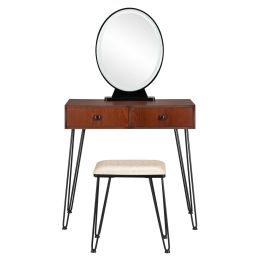 Vanity Set with 3 Color Dimming Touch Screen Lighted Mirror Makeup Mirror Dressing Mirror 2 Drawers and Cushioned Stool