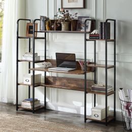 Home Office computer desk with Storage Hutch and double bookcase, Computer Workstation with Storage Bookshelf(Tiger)  YJ