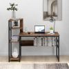 Home Office Computer Desk with 4-Tier Storage Shelves, 59 inch Large Modern Office Desk Study Writing Table Workstation with Bookshelf and Tower Shelf