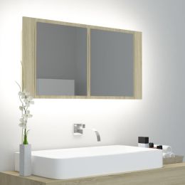 LED Bathroom Mirror Cabinet Sonoma Oak 35.4"x4.7"x17.7"