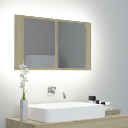 LED Bathroom Mirror Cabinet Sonoma Oak 31.5"x4.7"x17.7"