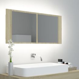 LED Bathroom Mirror Cabinet Sonoma Oak 39.4"x4.7"x17.7"