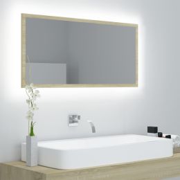 LED Bathroom Mirror Sonoma Oak 35.4"x3.3"x14.6" Chipboard