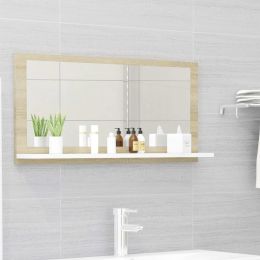 Bathroom Mirror White and Sonoma Oak 31.5"x4.1"x14.6" Chipboard