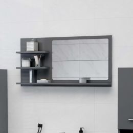 Bathroom Mirror High Gloss Gray 35.4"x4.1"x17.7" Chipboard