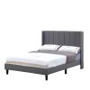 Bed Frame Set, Beds Headboard with Wings & Platform & Slats, Fabric/Full Size/Grey