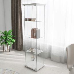 Glass Cabinet w Glass Display Cabinet 4 Shelves with Door, Floor Standing Curio Bookshelf for Living Room Bedroom Office, 64 inches x 17  inches x 14.