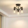 3-Light Semi Flush Mount Ceiling Light with Vintage Clear Glass Pendant