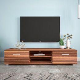 Walnut TV Stand for 70 Inch TV Stands, Media Console Entertainment Center Television Table, 2 Storage Cabinet with Open Shelves for Living Room Bedroo