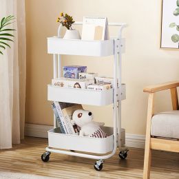 3-Tier Home Kitchen Storage Utility cart with handle-White--YS